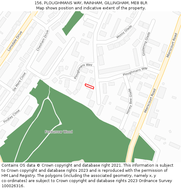 156, PLOUGHMANS WAY, RAINHAM, GILLINGHAM, ME8 8LR: Location map and indicative extent of plot