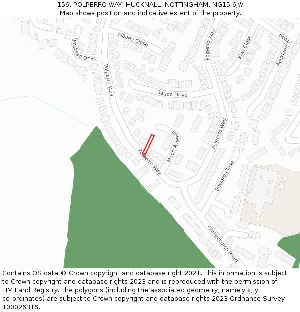 156, POLPERRO WAY, HUCKNALL, NOTTINGHAM, NG15 6JW: Location map and indicative extent of plot