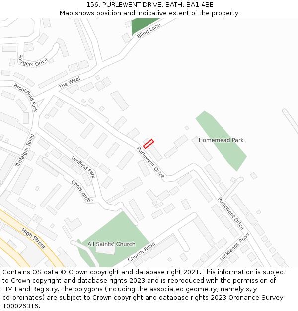 156, PURLEWENT DRIVE, BATH, BA1 4BE: Location map and indicative extent of plot