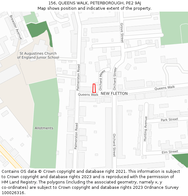 156, QUEENS WALK, PETERBOROUGH, PE2 9AJ: Location map and indicative extent of plot