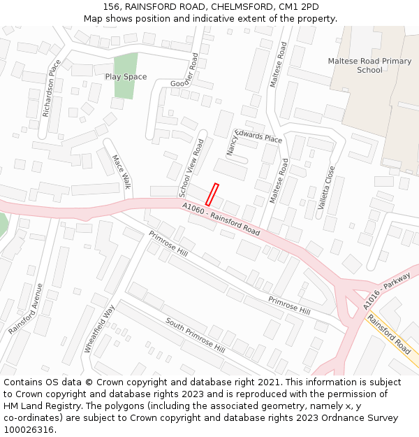 156, RAINSFORD ROAD, CHELMSFORD, CM1 2PD: Location map and indicative extent of plot