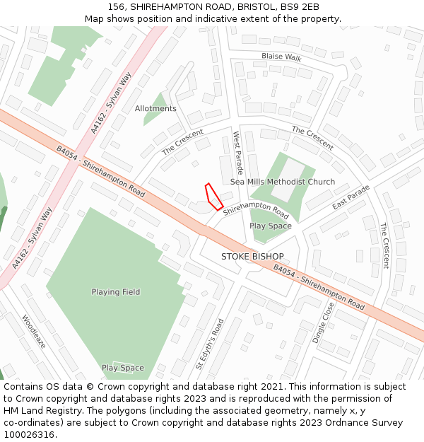 156, SHIREHAMPTON ROAD, BRISTOL, BS9 2EB: Location map and indicative extent of plot