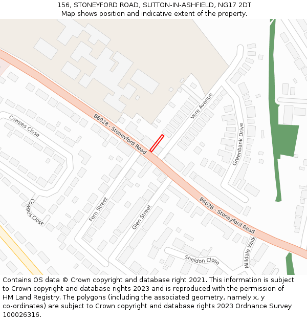 156, STONEYFORD ROAD, SUTTON-IN-ASHFIELD, NG17 2DT: Location map and indicative extent of plot