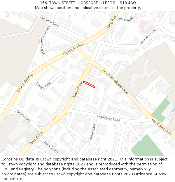 156, TOWN STREET, HORSFORTH, LEEDS, LS18 4AQ: Location map and indicative extent of plot