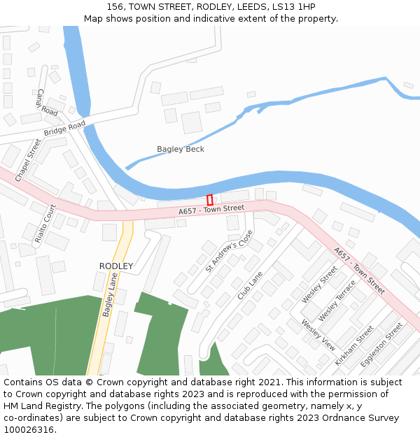 156, TOWN STREET, RODLEY, LEEDS, LS13 1HP: Location map and indicative extent of plot