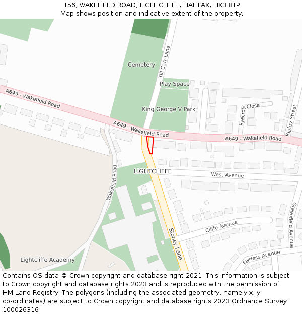 156, WAKEFIELD ROAD, LIGHTCLIFFE, HALIFAX, HX3 8TP: Location map and indicative extent of plot