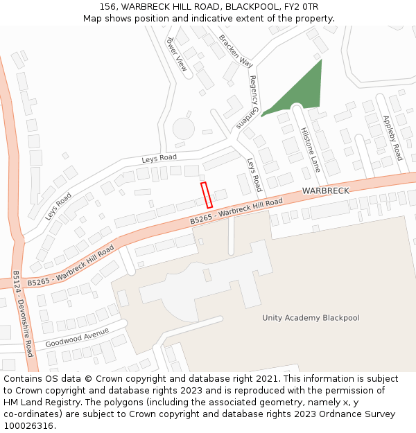 156, WARBRECK HILL ROAD, BLACKPOOL, FY2 0TR: Location map and indicative extent of plot