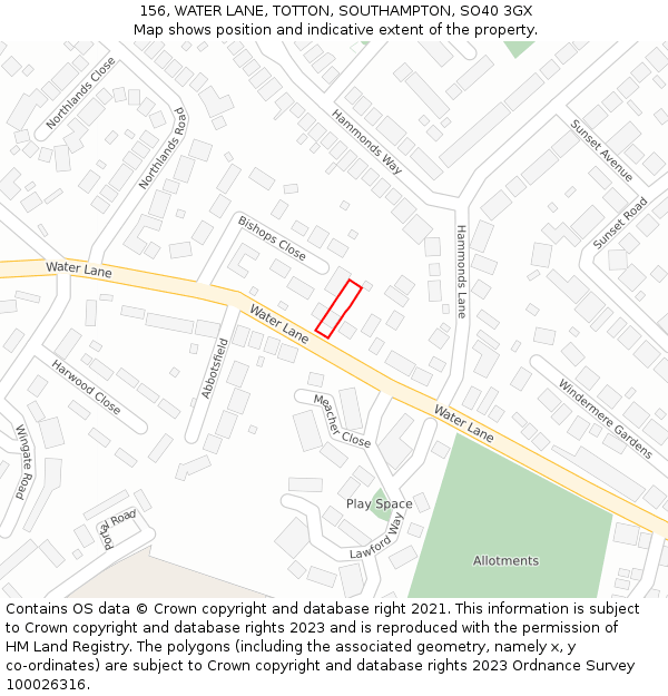 156, WATER LANE, TOTTON, SOUTHAMPTON, SO40 3GX: Location map and indicative extent of plot