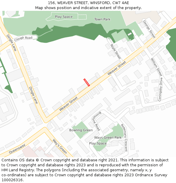 156, WEAVER STREET, WINSFORD, CW7 4AE: Location map and indicative extent of plot
