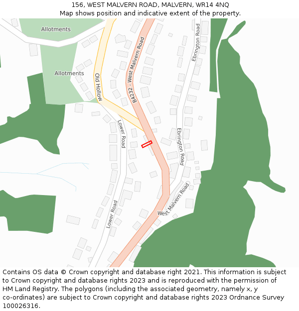 156, WEST MALVERN ROAD, MALVERN, WR14 4NQ: Location map and indicative extent of plot