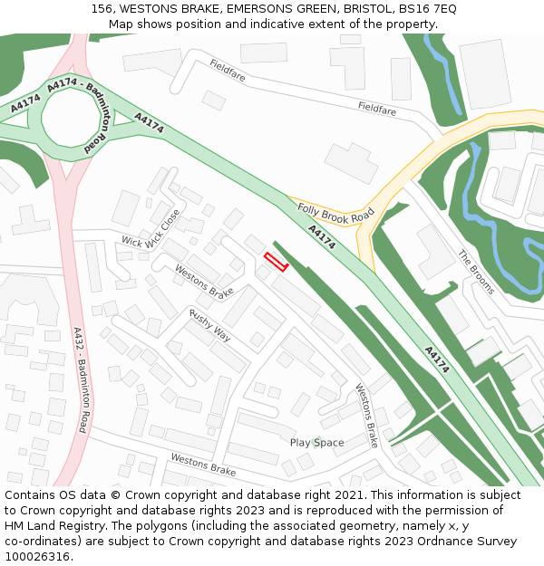 156, WESTONS BRAKE, EMERSONS GREEN, BRISTOL, BS16 7EQ: Location map and indicative extent of plot