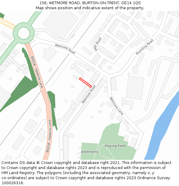 156, WETMORE ROAD, BURTON-ON-TRENT, DE14 1QS: Location map and indicative extent of plot