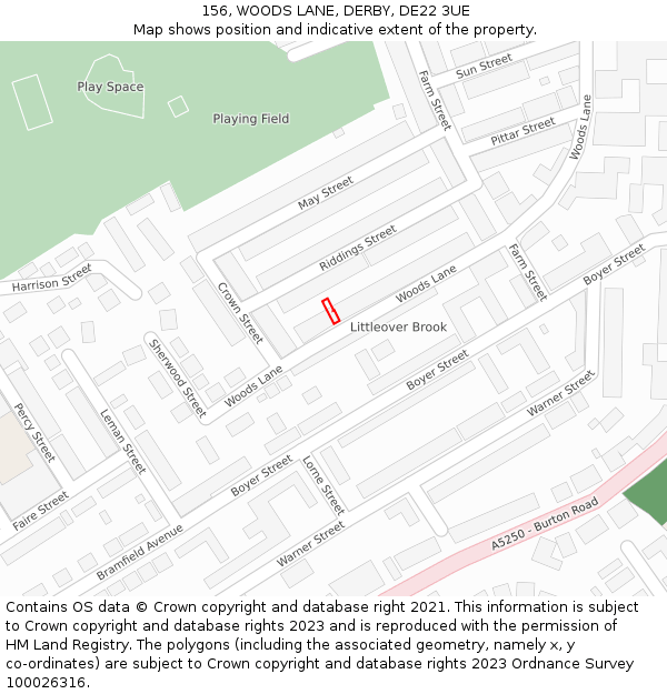 156, WOODS LANE, DERBY, DE22 3UE: Location map and indicative extent of plot