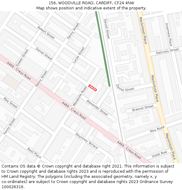 156, WOODVILLE ROAD, CARDIFF, CF24 4NW: Location map and indicative extent of plot
