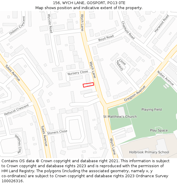 156, WYCH LANE, GOSPORT, PO13 0TE: Location map and indicative extent of plot