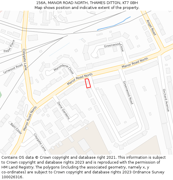 156A, MANOR ROAD NORTH, THAMES DITTON, KT7 0BH: Location map and indicative extent of plot