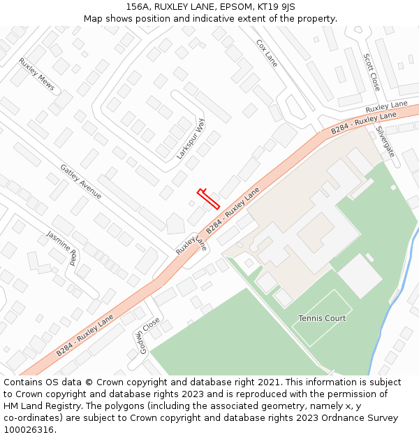 156A, RUXLEY LANE, EPSOM, KT19 9JS: Location map and indicative extent of plot