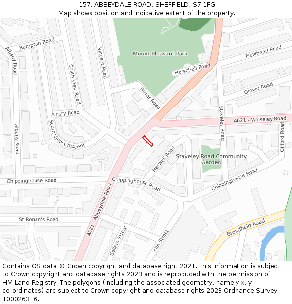 157, ABBEYDALE ROAD, SHEFFIELD, S7 1FG: Location map and indicative extent of plot