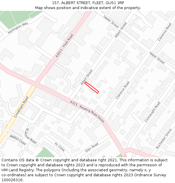 157, ALBERT STREET, FLEET, GU51 3RP: Location map and indicative extent of plot