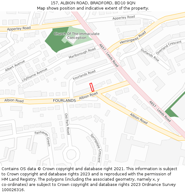 157, ALBION ROAD, BRADFORD, BD10 9QN: Location map and indicative extent of plot