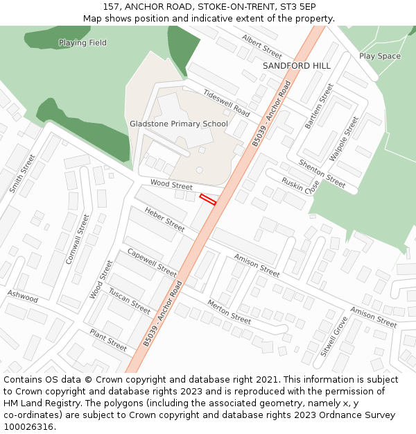 157, ANCHOR ROAD, STOKE-ON-TRENT, ST3 5EP: Location map and indicative extent of plot