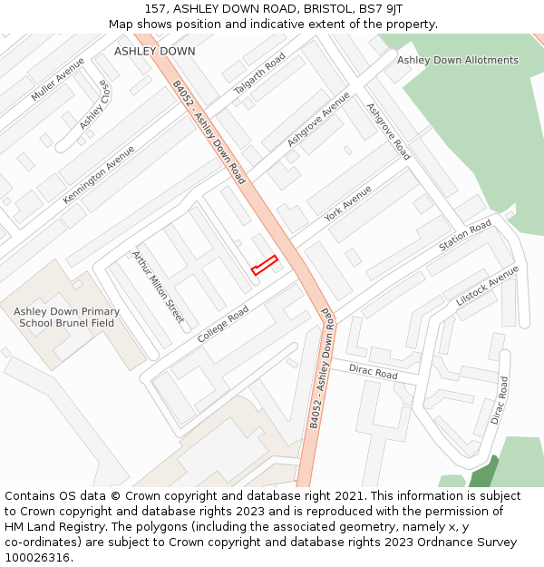 157, ASHLEY DOWN ROAD, BRISTOL, BS7 9JT: Location map and indicative extent of plot