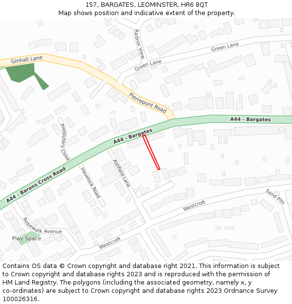 157, BARGATES, LEOMINSTER, HR6 8QT: Location map and indicative extent of plot
