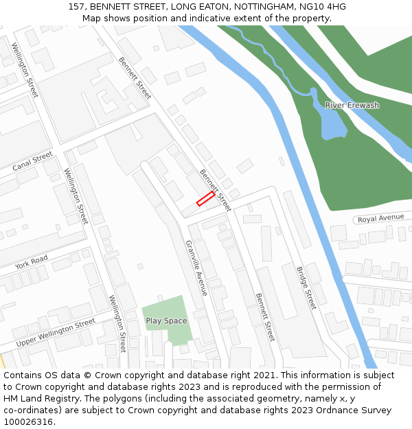157, BENNETT STREET, LONG EATON, NOTTINGHAM, NG10 4HG: Location map and indicative extent of plot