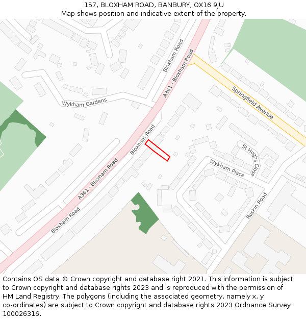 157, BLOXHAM ROAD, BANBURY, OX16 9JU: Location map and indicative extent of plot