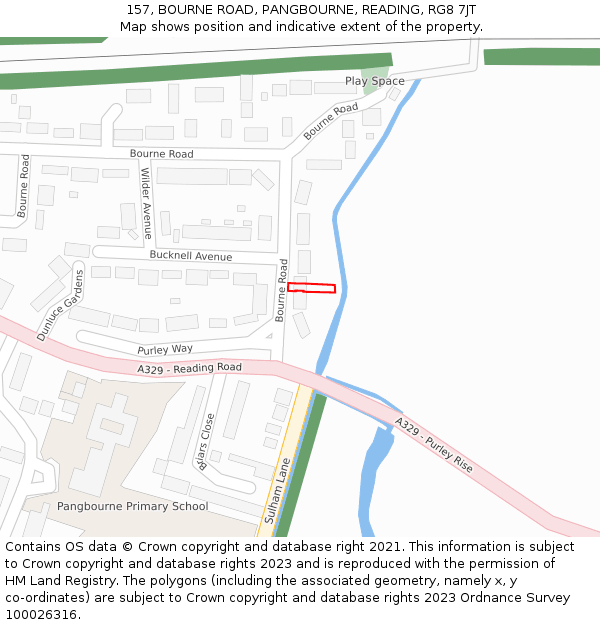 157, BOURNE ROAD, PANGBOURNE, READING, RG8 7JT: Location map and indicative extent of plot