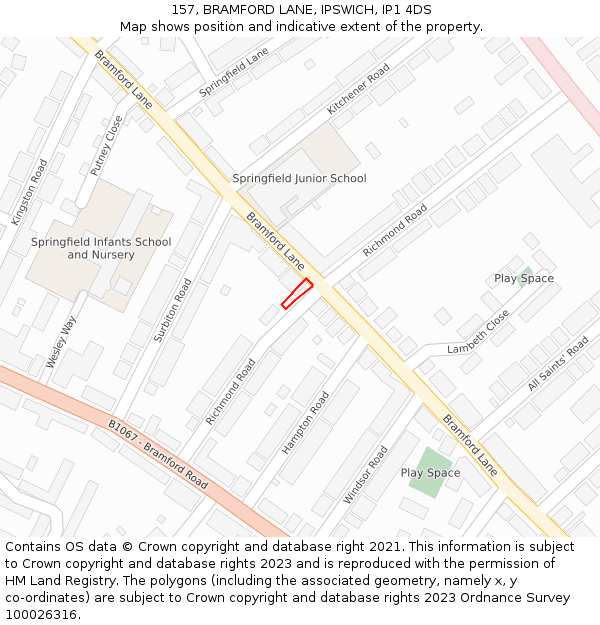 157, BRAMFORD LANE, IPSWICH, IP1 4DS: Location map and indicative extent of plot