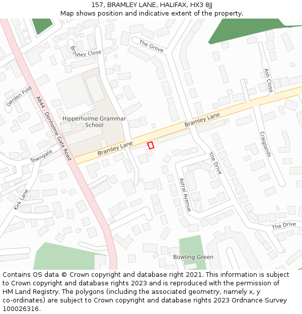 157, BRAMLEY LANE, HALIFAX, HX3 8JJ: Location map and indicative extent of plot