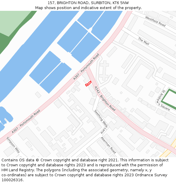 157, BRIGHTON ROAD, SURBITON, KT6 5NW: Location map and indicative extent of plot