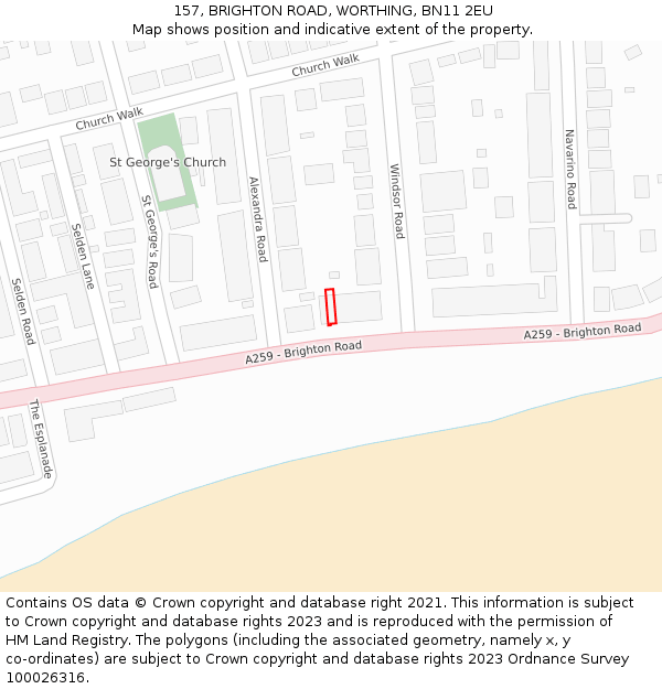 157, BRIGHTON ROAD, WORTHING, BN11 2EU: Location map and indicative extent of plot