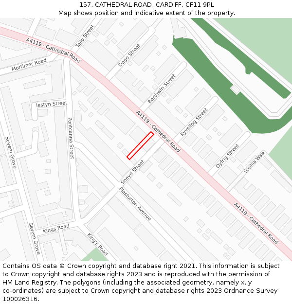 157, CATHEDRAL ROAD, CARDIFF, CF11 9PL: Location map and indicative extent of plot