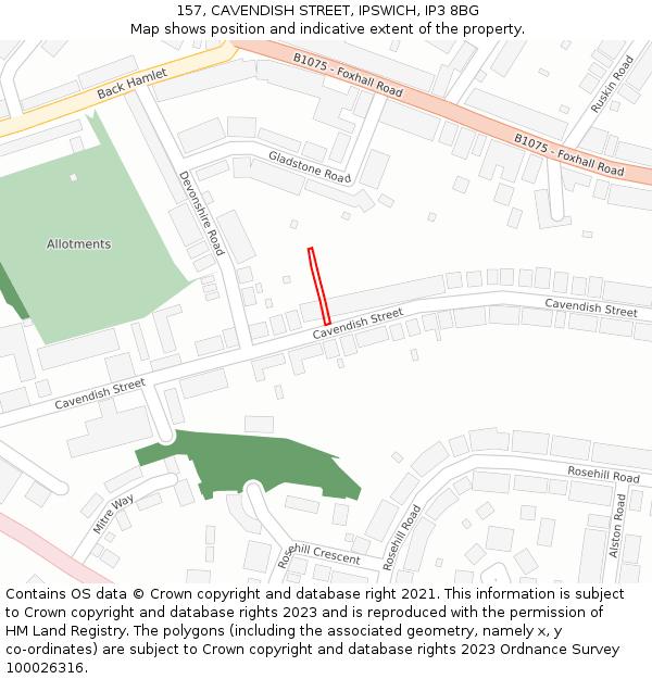 157, CAVENDISH STREET, IPSWICH, IP3 8BG: Location map and indicative extent of plot
