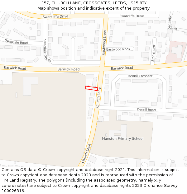 157, CHURCH LANE, CROSSGATES, LEEDS, LS15 8TY: Location map and indicative extent of plot
