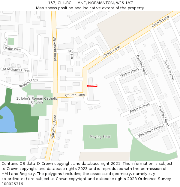 157, CHURCH LANE, NORMANTON, WF6 1AZ: Location map and indicative extent of plot