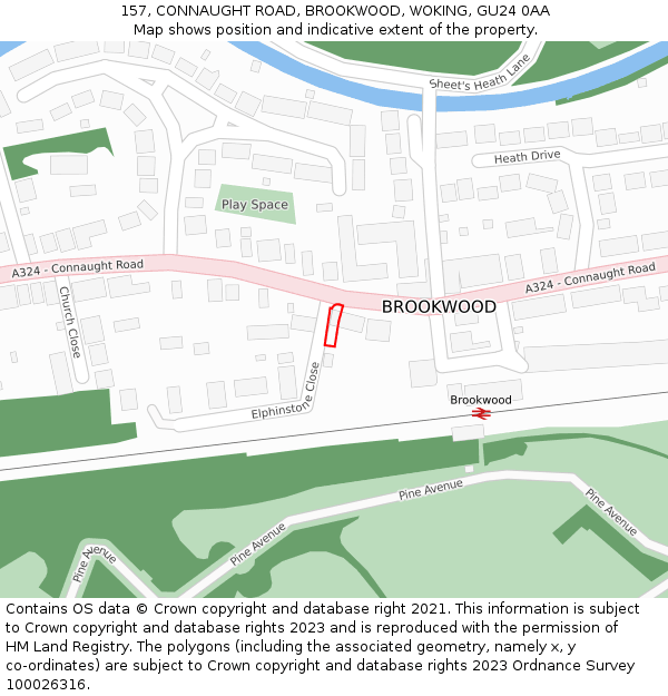157, CONNAUGHT ROAD, BROOKWOOD, WOKING, GU24 0AA: Location map and indicative extent of plot