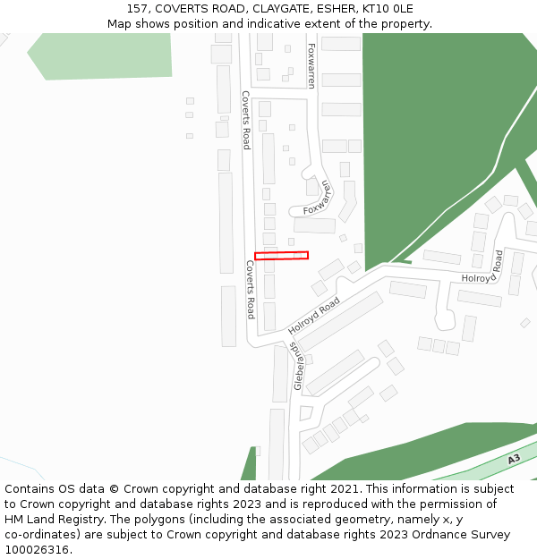 157, COVERTS ROAD, CLAYGATE, ESHER, KT10 0LE: Location map and indicative extent of plot