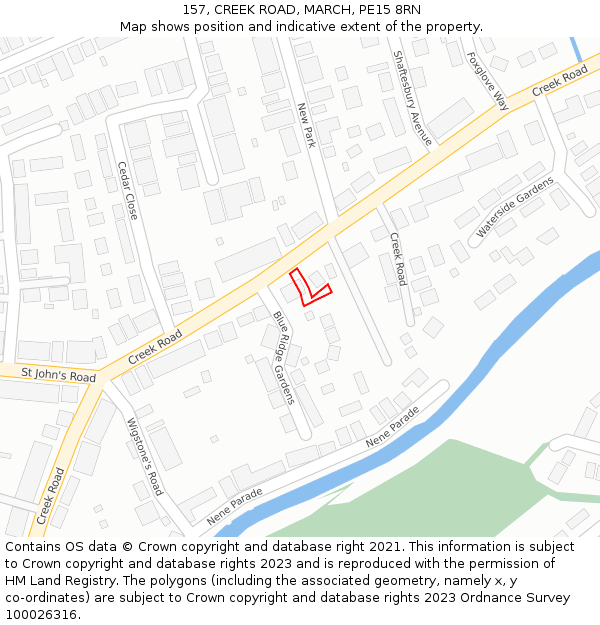 157, CREEK ROAD, MARCH, PE15 8RN: Location map and indicative extent of plot