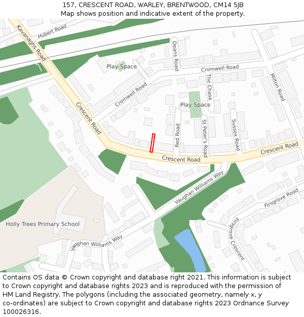 157, CRESCENT ROAD, WARLEY, BRENTWOOD, CM14 5JB: Location map and indicative extent of plot