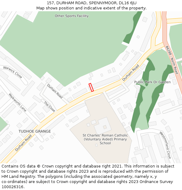 157, DURHAM ROAD, SPENNYMOOR, DL16 6JU: Location map and indicative extent of plot