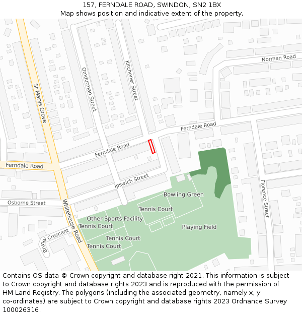 157, FERNDALE ROAD, SWINDON, SN2 1BX: Location map and indicative extent of plot