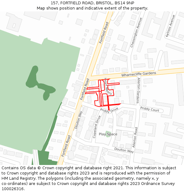 157, FORTFIELD ROAD, BRISTOL, BS14 9NP: Location map and indicative extent of plot