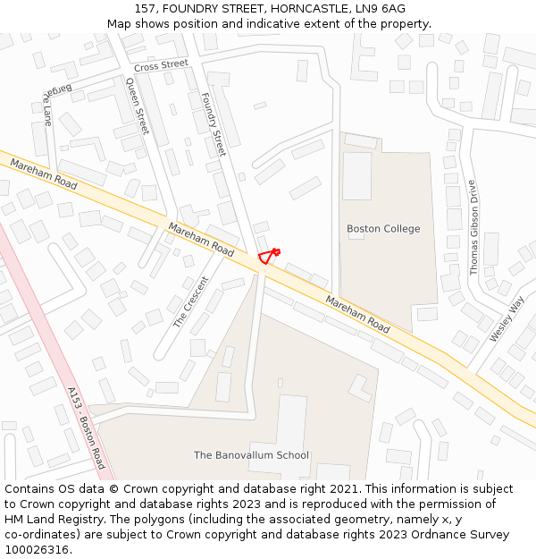 157, FOUNDRY STREET, HORNCASTLE, LN9 6AG: Location map and indicative extent of plot