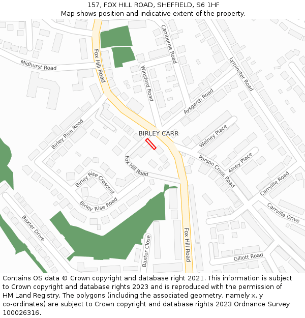 157, FOX HILL ROAD, SHEFFIELD, S6 1HF: Location map and indicative extent of plot