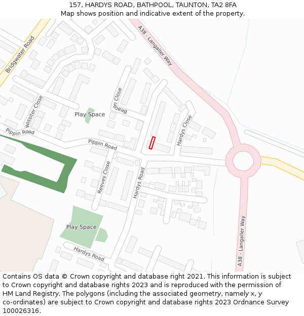 157, HARDYS ROAD, BATHPOOL, TAUNTON, TA2 8FA: Location map and indicative extent of plot