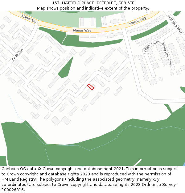 157, HATFIELD PLACE, PETERLEE, SR8 5TF: Location map and indicative extent of plot
