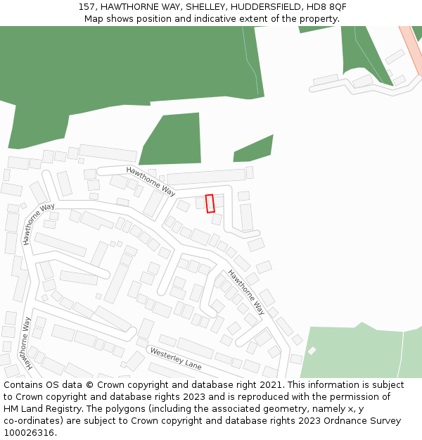 157, HAWTHORNE WAY, SHELLEY, HUDDERSFIELD, HD8 8QF: Location map and indicative extent of plot
